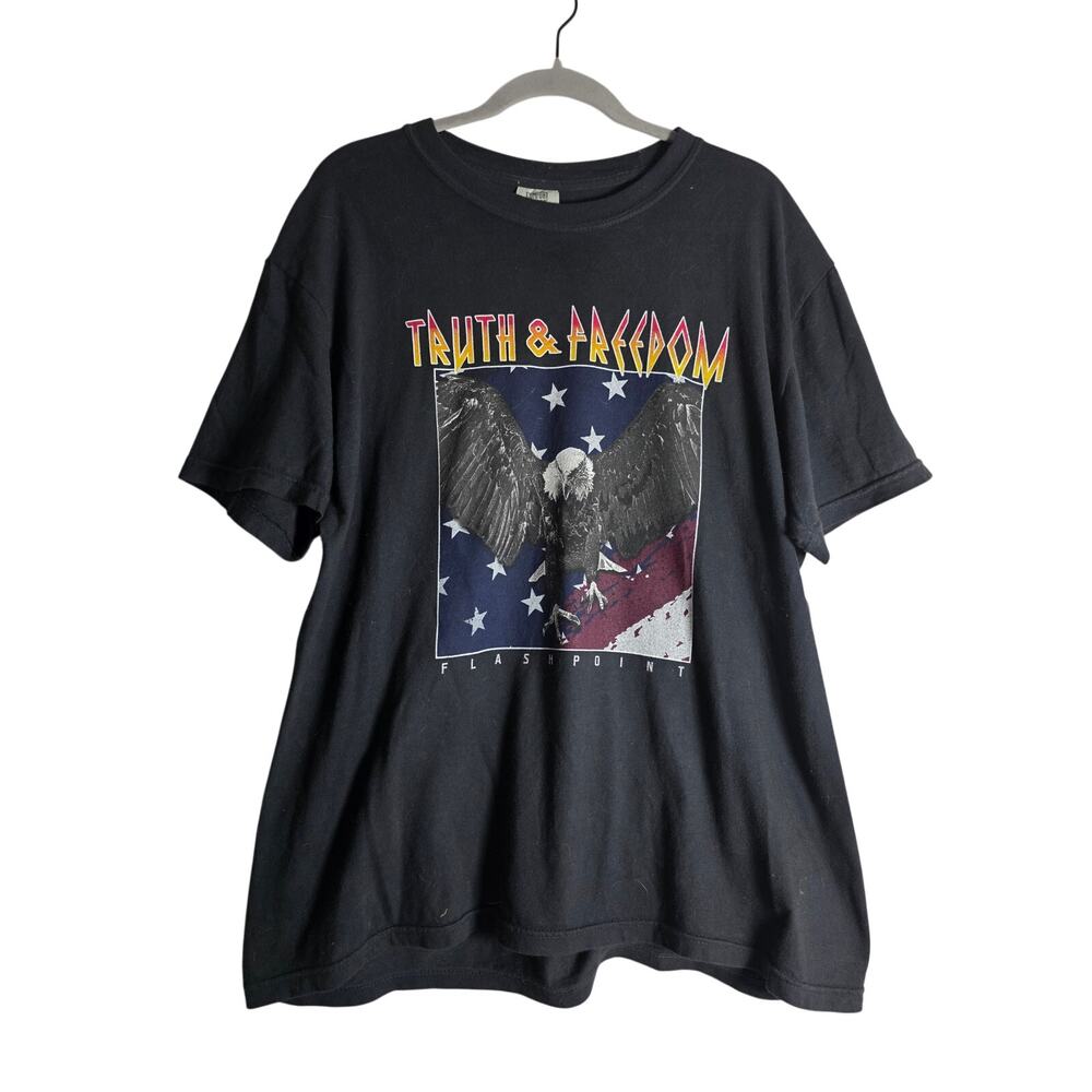 Men's Large Flashpoint Truth Freedom Graphic Tee Shirt America Casual Eagle Flag